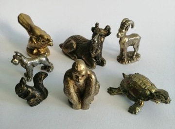 Mini figurki zwierząt z mosiądzu. 7szt. Kolekcja