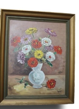 Obraz olejny  kwiaty + rama - VINTAGE 