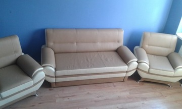 Komplet wypoczynkowy sofa fotele eko skóra