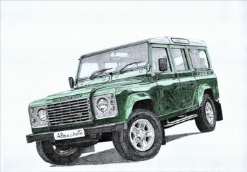 Rysunek samochodu Land Rover Defender format A4