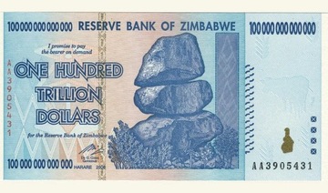 100 trylionów Dolarów $ Zimbabwe banknot UNC 2008