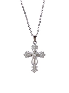 Nowy srebrny naszyjnik z cyrkoniami krzyż cross