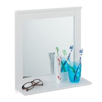 Białe lustro łazienkowe z półką