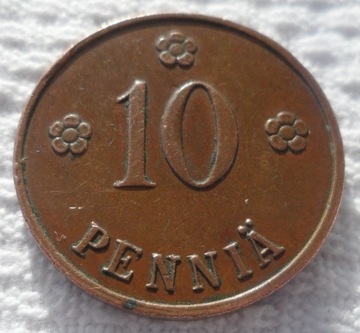 Finlandia Suomi 10 penni pennia 1924 Miedź KM# 24