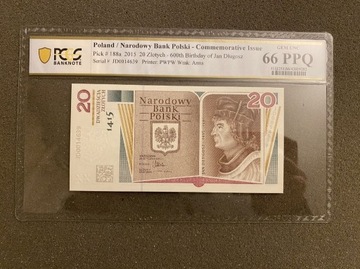 PCGS66 EPQ 20 zł J. Długosz 2015 rok