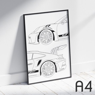 Porsche 911 GT3 RS (wzór 2) | plakat A4 + rama