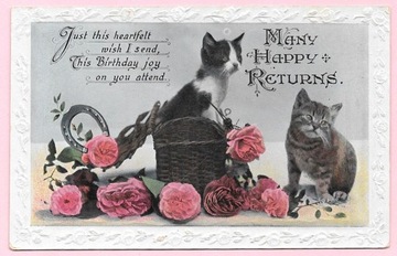 Koty na urodzinowej pocztówce ... , podkowa