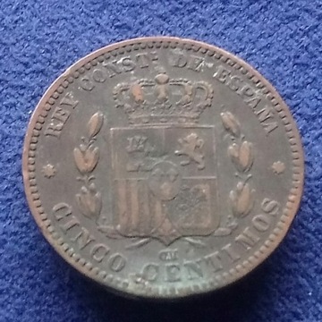 A169 Hiszpania 5 centimos 1879
