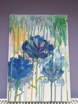 Obraz, Niebieskie kwiaty, rękodzieło
