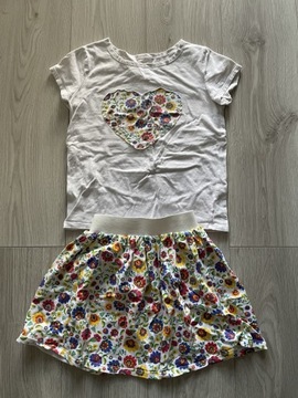 Komplet spódnica kwiatki + koszulka serce 146/152