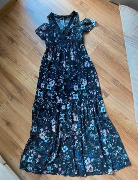 Promod długa sukienka maxi kwiaty vintage boho S M