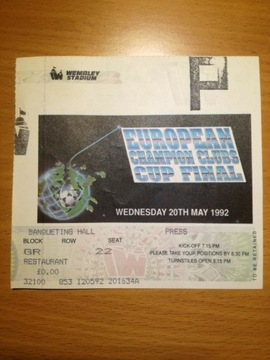 Bilet na finał Pucharu Mistrzów 1991/1992 (PRESS)