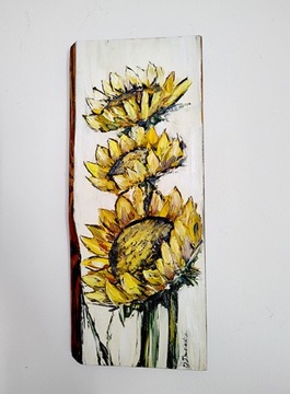 Obraz olejny, deska, słoneczniki, kwiaty