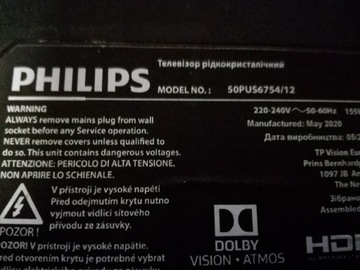 T-com logika,stopki, włącznik PHILIPS 50PUS675412 