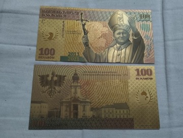 POLSKA JAN PAWEŁ II 100 DENARÓW banknot pozłacany