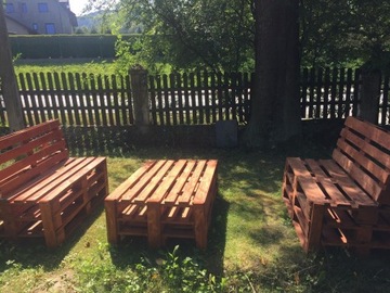 Meble ogrodowe komplet stół 2 fotele z palet euro