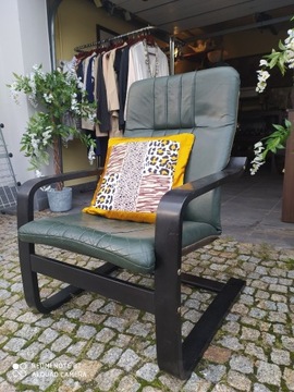 Fotel drewniany skórzany zielony