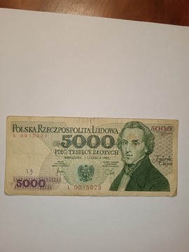 Polska Banknot  PRL 5000 zł 1982 L 0015023