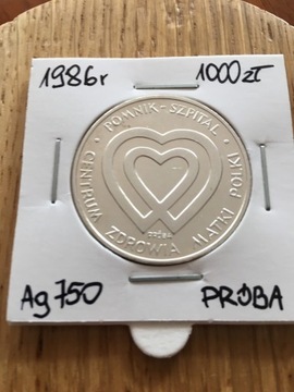 Moneta 1000 zł 1986 próba srebro ag