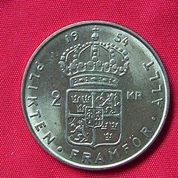 2 korony SZWECJA 1954r. menniczy stan srebro 14g