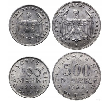 Republika Weimarska 1923 2 monety 200 i 500 marek