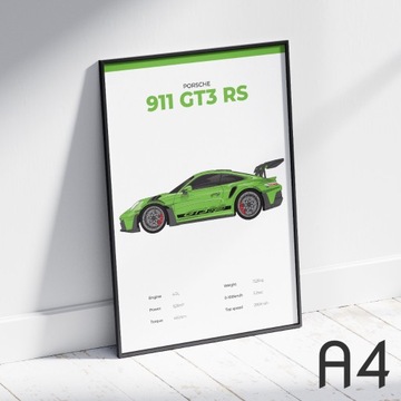 Porsche 911 GT3 RS (wzór 3) | plakat A4 + rama