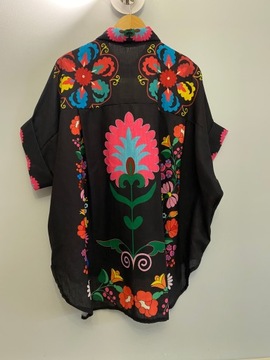 Lniana koszula wzory folk boho oversize kolorowa