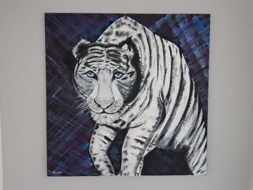 Duży Obraz Tygrys olej na płótnie 100x100 Kot
