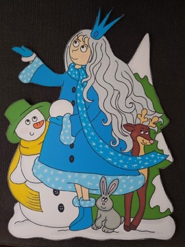Pani Zima z bałwanem i zwierzątkami - dekoracja