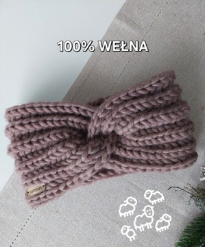 Opaska wełna handmade ręcznie robiona brąz glina