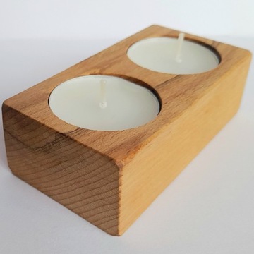 Świecznik drewniany handmade na 2 t-lighty