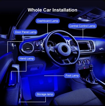 Oświetlenie LED RGB Bluetooth do samochodu