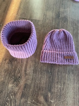 Komplet różowa czapka i komin z Merino handmade