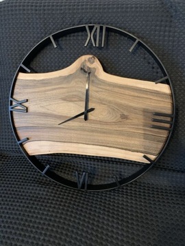 Zegar orzech włoski 50 cm obręcz metalowa 