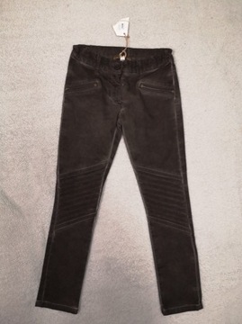 Nowe szare przeszywane spodnie jeansowe jeansy 128