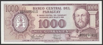 Paragwaj 1000 guaranies 1982 - stan bankowy UNC