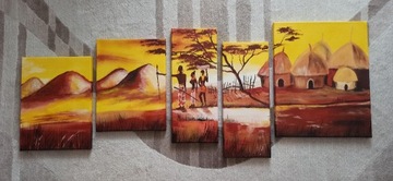 Obraz ręcznie malowany - afrykańska wioska