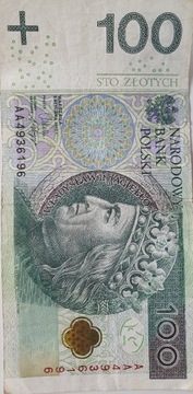 Banknot 100 zł seria AA