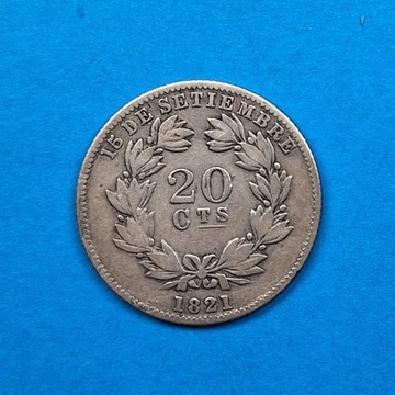 Nikaragua 20 centavo 1880, dobry stan srebro 0,800