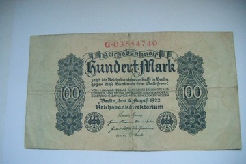 Niemcy Banknot 100 Marek 1922 r. seria G