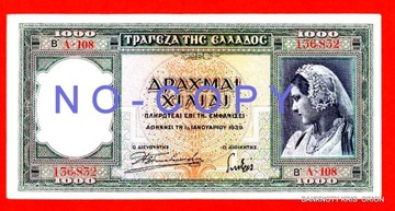 1000 Drachma - GRECJA 1939 r - II Republika Grecka