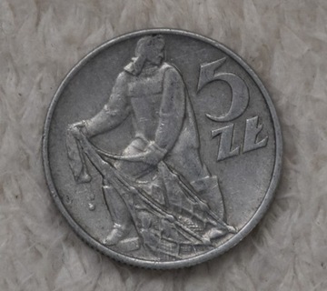 Moneta 5 złotych Rybak 1974 rok.