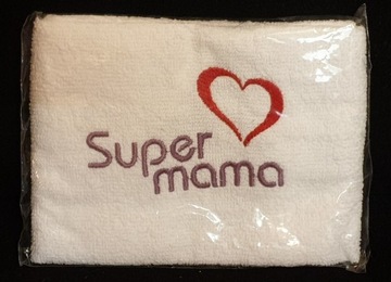 Ręczniczek biały 30x50 cm - haft Super mama -uroczy prezent na Dzień Matki!