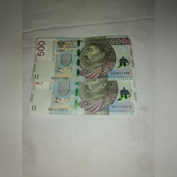 Dwa Banknoty 500 Zł KOLEKCJONERSKIE