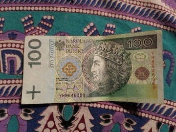 Banknot 100zl seria YH trzy szóstki 