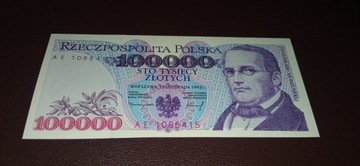 Banknot PRL 100000 zł stan UNC rok 1993 Seria 