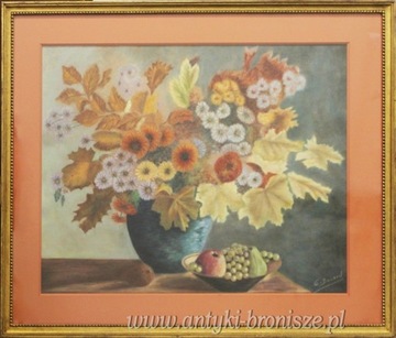 Jesienny bukiet pastel E.Douar Francja lata 70te