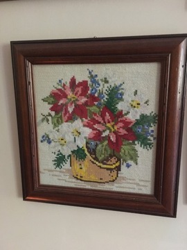 Obraz haft krzyżykowy kwiat gwiazda 30x29 cm  