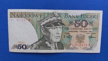 Banknot 50 zł z 1988r, Seria HL