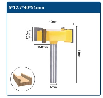 Frez typ T rowkujący do drewna chwyt 6mm/ 4 ostrza